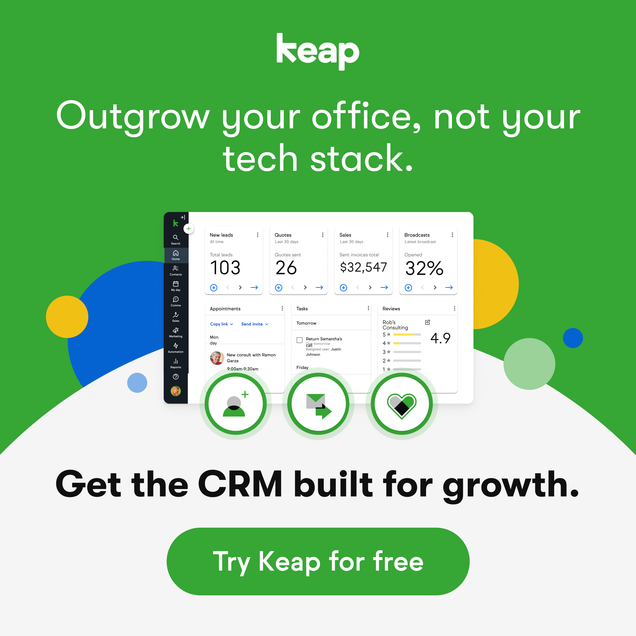 Official Keap CRM growth promotional creative